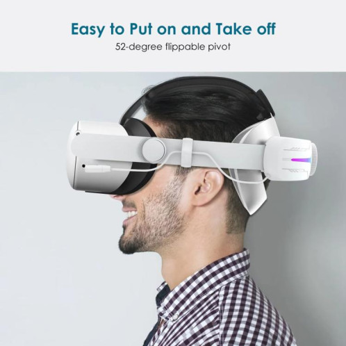 Pour Meta Quest 2 VR RGB, serre-tête réglable, batterie intégrée de 8 000 mAh (blanc gaming) SH201A1048-09
